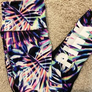 VS Pink Capri Tropical Print Rainbow Leggings
